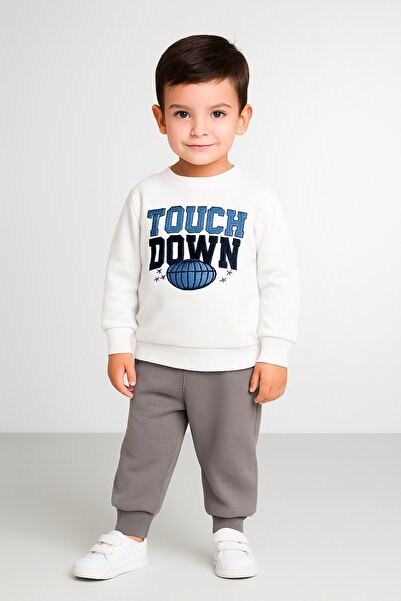 mb kids طقم رياضي للأولاد من تاتش داون بطباعة مميزة وبطانة داخلية من الصوف بث...