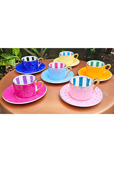 Kosova 6 Kişilik Renkli Kahve Fincan Takımı