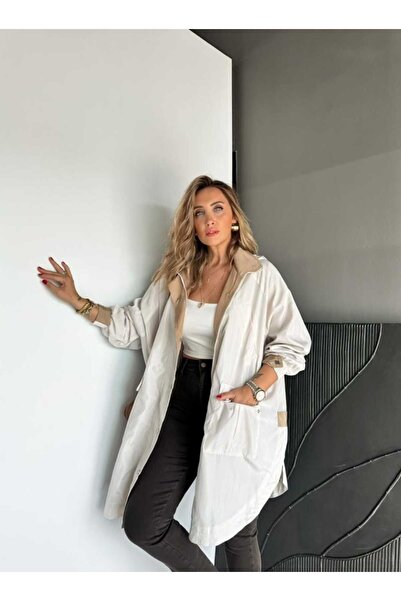 QİMYA BUTİK ROBİN Kadın Kapüşonlu Yanları Yırtmaçlı Reglan Kol Oversize TRENÇKOT