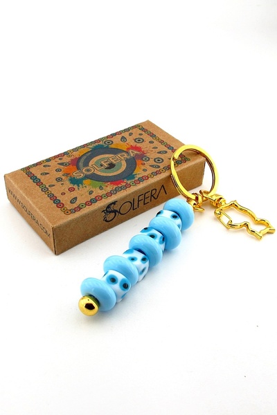 Solfera Blue Murano Glass Evil Eye Beaded Bag Ornament Cat Charm Keychain Ky066