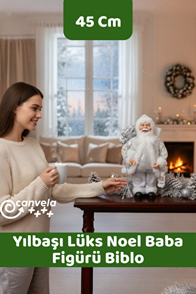 CANVELA Premium Lüks Yılbaşı Noel Baba Figürü Biblo Büyük Boy 45 cm Yılbaşı Süsü Özel Hediyelik Biblo