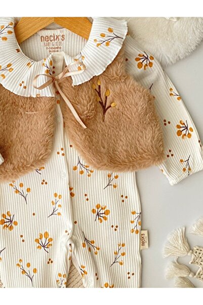 Childona Baby Kids Plush Vest with Floral Pattern, Ribbed Stretchy Fabric, Snap Fasteners, Booties, Set of 2 Baby Girl Rompers