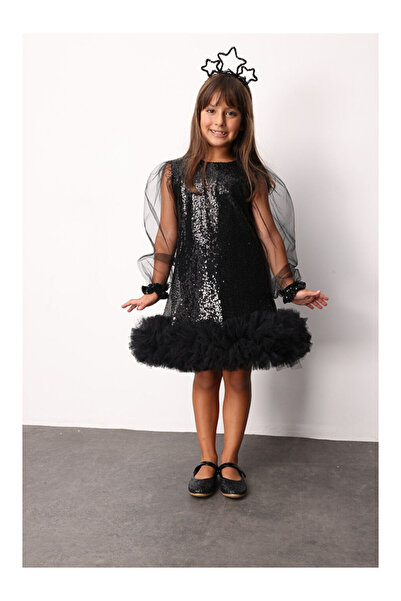 LC Waikiki Siyah Pullu Etek Ucu Tüllü Kız Çocuk Elbise - Balenca