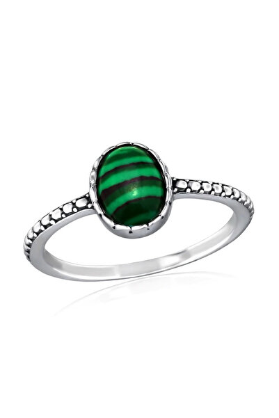 Silver berry S925 Lotus Green Ring, Malachite