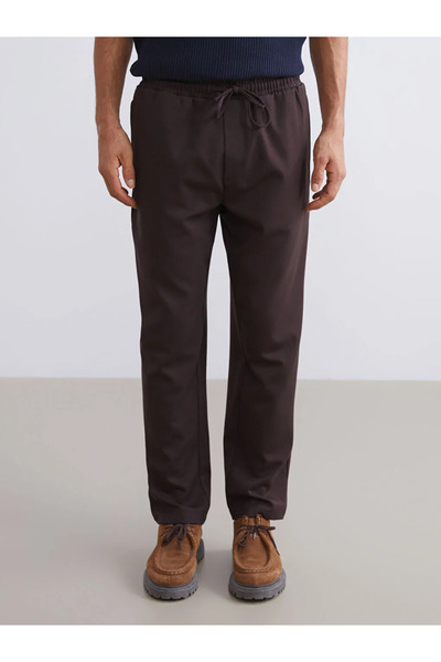 LC Waikiki Pantaloni pentru bărbați din gabardină cu talie elastică maro XSIDE