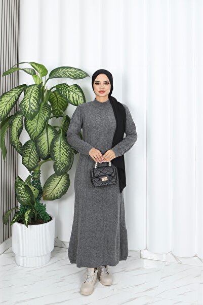 NİSUM MODA فستان تريكو مخطط بتصميم مضفر للشعر