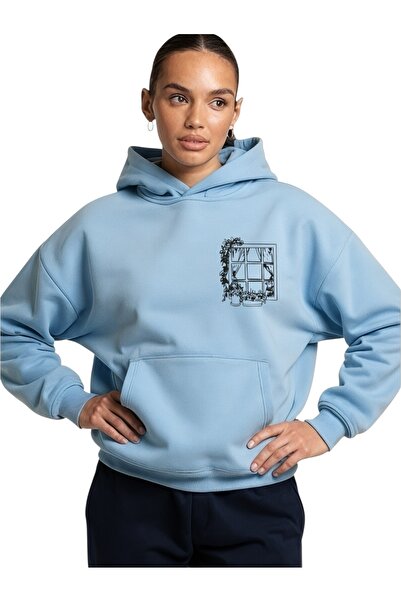 ArtYus سويت شيرت بقلنسوة كبير الحجم من القطن مطبوع عليه نافذة ملونة للجنسين