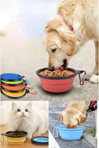 Katlanabilir Kedi Köpek Mama Su Kabı Evcil Hayvan Kap Taşınabilir