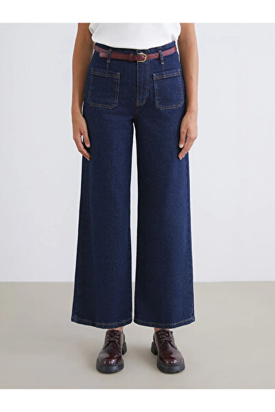 LC Waikiki LCW Jeans Indigo Beli Kemerli Wideleg Kadın Jean Pantolon
