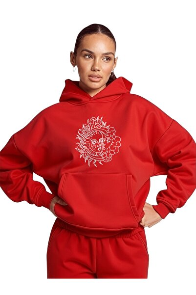 ArtYus سويت شيرت بقلنسوة كبير الحجم من القطن مطبوع عليه رسومات خطية ملونة للش...