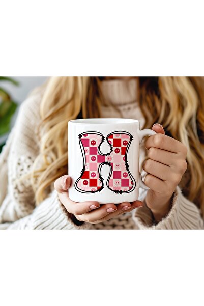 Beramussa كوب على شكل حرف H مع رمز تعبيري على شكل قلب مربع وردي - كوب قهوة وش...
