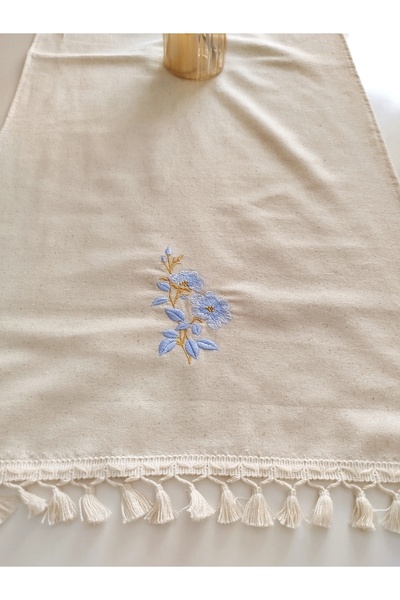 denizli hatırası Embroidered Authentic Organic Fringed Soft Linen Runner 47X120 cm
