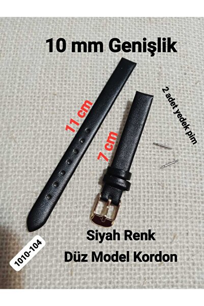 Brality 10 mm Uyumlu Kadın Kol Saati Kordonu-Kayışı DÜZ Model Siyah Renk GOLD...