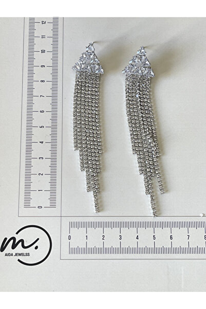 Rupen Kraft Parlak Zirkon Taşlı Büyük Boy Su Yolu Abiye Küpe Tasarım Küpe