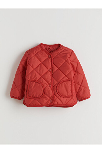 LC Waikiki Red Crew Neck Quilted Patterned Girl's Coat