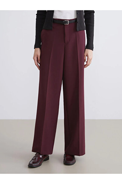 LC Waikiki Lcw Vision Burgundy Belted Wide Leg Women's Trousers