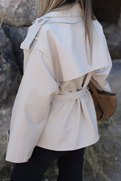 bytugcekaya Taş Standart Beden Vatkalı Astarlı Kısa Trenç