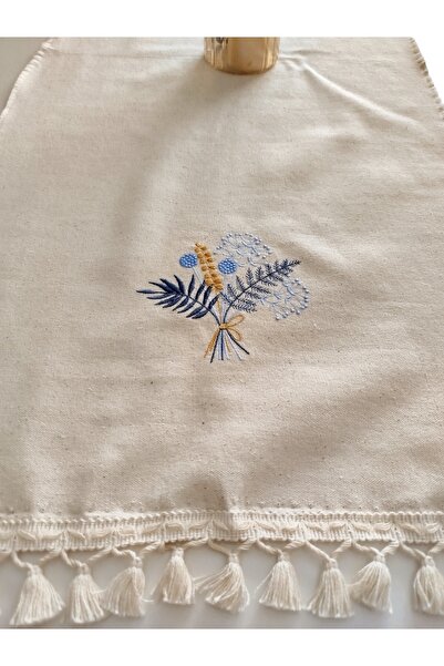 denizli hatırası Embroidered Authentic Organic Fringed Soft Linen Runner 47X120 cm