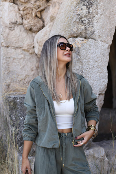 bytugcekaya Σετ με φερμουάρ από λεπτό βελούδο χακί