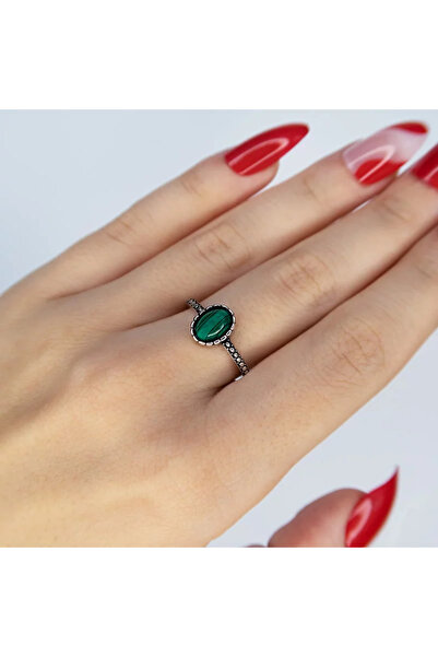 Silver berry S925 Lotus Green Ring, Malachite