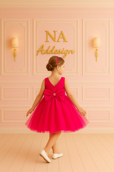 NA ADDESIGN فستان من التول المنفوش بتفاصيل فيونكة لؤلؤية باللون الفوشيا