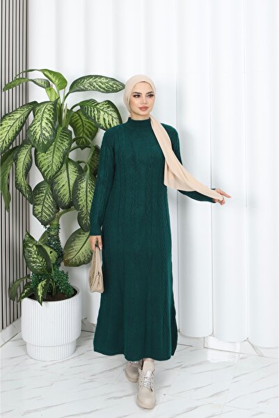 NİSUM MODA فستان تريكو مخطط بتصميم مضفر للشعر