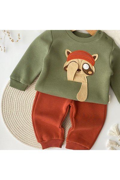 Childona Baby Kids Panduflu 3-Thread Inner Layered Top and Bottom 3-Piece Winter Baby Boy Set