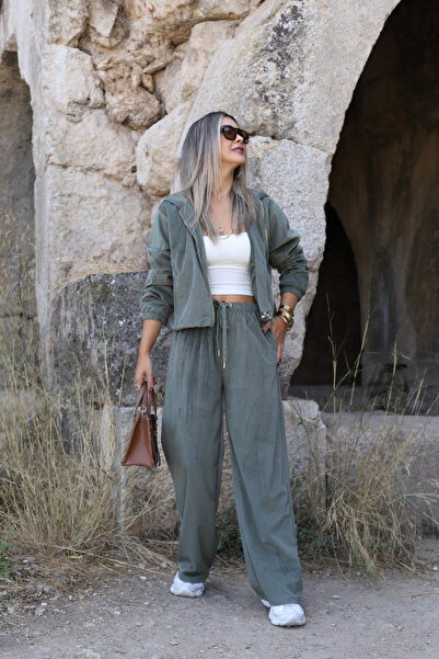 bytugcekaya Σετ με φερμουάρ από λεπτό βελούδο χακί