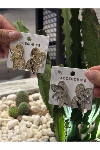 Luz De Viento Yarım Lotus Çiçek Gold&Gümüş Küpe Kombin