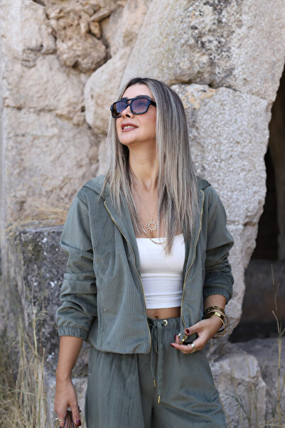 bytugcekaya Σετ με φερμουάρ από λεπτό βελούδο χακί