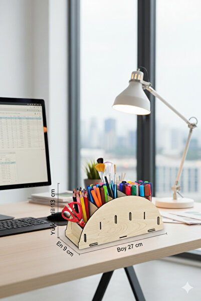 Simux منظم أقلام خشبي لسطح المكتب من Arc بخمسة أقسام - منظم متعدد الأغراض للم...