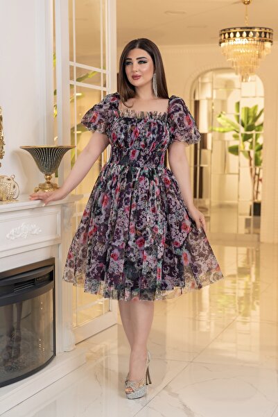 Helen Fashion Dijital Baskılı Tül Tasarım Abiye Elbise