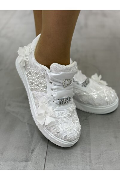 Stilo Unique Details Bridal Shoes, Evening Dress Floral Details Pearl and Crystal Stone Lightened Sole