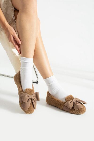 levla shoes Kadın Kurdele Tokalı Peluş Pofuduk Ev BABETİ