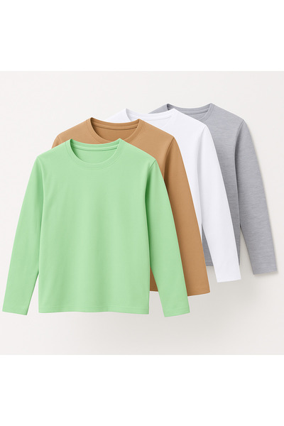 KURGAN TEKSTİL Μπλουζάκι για αγόρια με λαιμόκοψη με μακρύ μανίκι 4 τεμαχίων