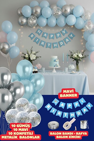 Baloncu Nene Mavi Happy Bırthday Yazısı Doğum Günü Set Doğum Günü Süsleri Doğum Günü Balonları