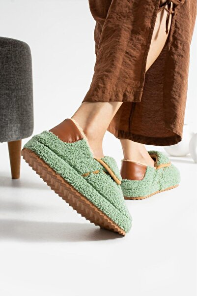 Sanart Shop Kadın Peluş Kaydırmaz Taban Sıcak Tutan Yumuşak Ev Ayakkabısı