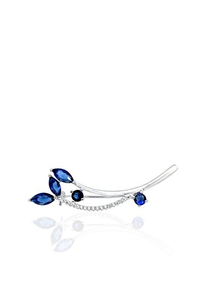 oya silver Taşlı Yapraklı Dal Gümüş Broş – 4.9x1.4 cm