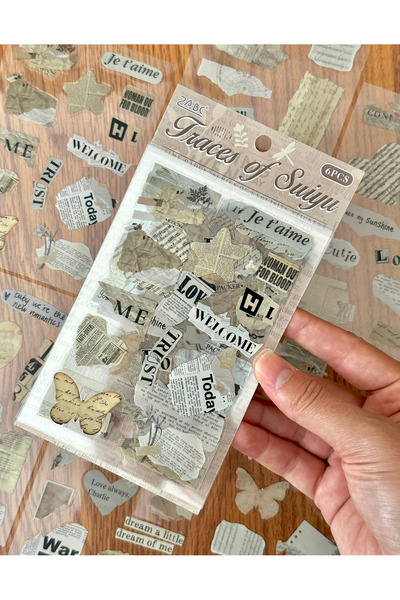 ZeCo Collection 6 أوراق شفافة بتصميم جريديات وكتابات عتيقة، 64 قطعة، للدفاتر/الملصقات/الستيكرات/ألبومات القصاصات