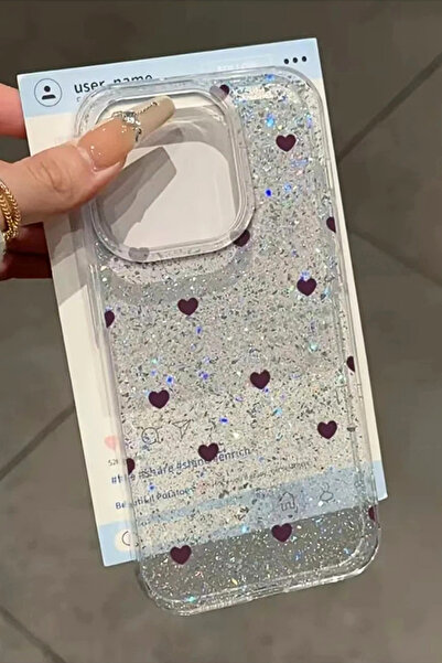 EWEC iPhone 17 Uyumlu Mor Minik Kalpli Simli Şeffaf Parıltılı Premium Telefon...