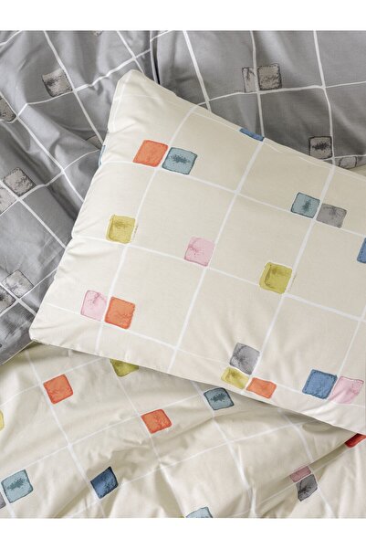 ŞENER HOME Cottonbox Minimal Double Size Duvet Cover Set with Elastic Sheets Evo Gray