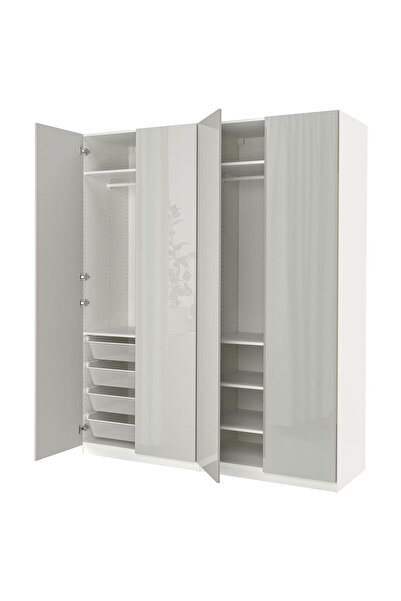 hobiurun PAX gardırop, beyaz-parlak cila açık gri, 200x60x236 cm