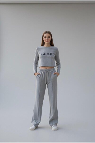 LACKH Sweatpants 2 Pieces Gray Loose Legs with Tread on the Front Double Layer Sweat-Repellent Comfortable for Daily Use