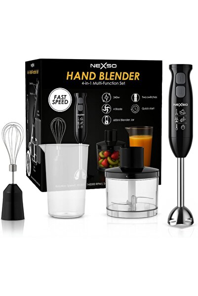NEXSO 4-in-1 Hand Blender – Powerful Stick Blender with 860ML Chopper, 600ML Beaker, Egg Whisk & I
