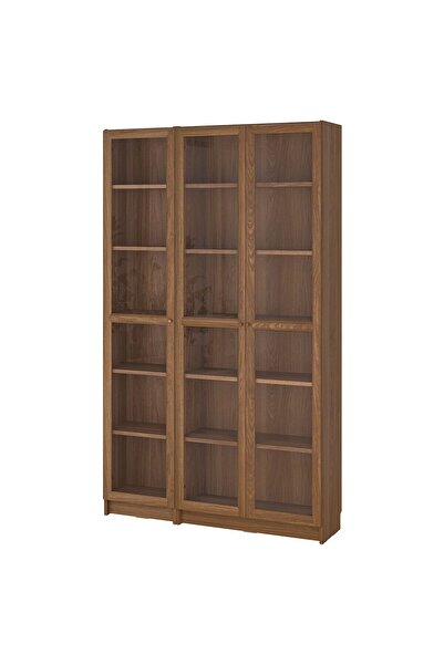 hobiurun Cam kapaklı kitaplık, kahverengi ceviz görünüm, 120x30x202 cm