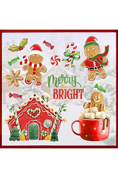 Al Raied ملصقات نافذة على شكل خبز الزنجبيل لعيد ميلاد سعيد من ARS®، 9 أوراق