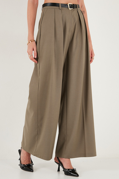 Lela Pileli Wide Leg Yüksek Bel Geniş Paça Kemerli Palazzo Pantolon PANTOLON 68351070