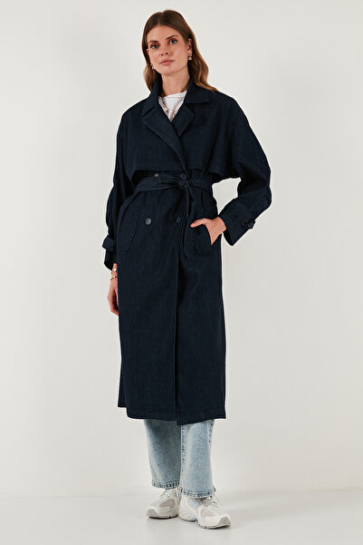 Lela Cotton Oversize Double-Breasted Collar Buttoned Belted Trench Coat Trench Coat 6830094