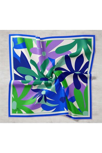 Silk Home Su Yeşili, Mor, İndigo, Lacivert, Yeşil Çiçek Desen Tivil İpek Eşarp IST 11408 - 23