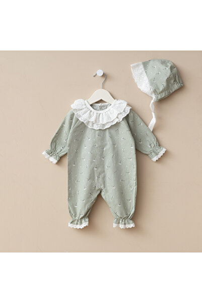 Minimus Kız Bebek Yeni Doğan Pamuklu Tulum Set Hastane Çıkışı Dokuma Kumaş Çi...